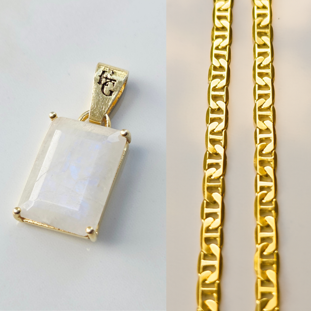 maansteen ketting goud